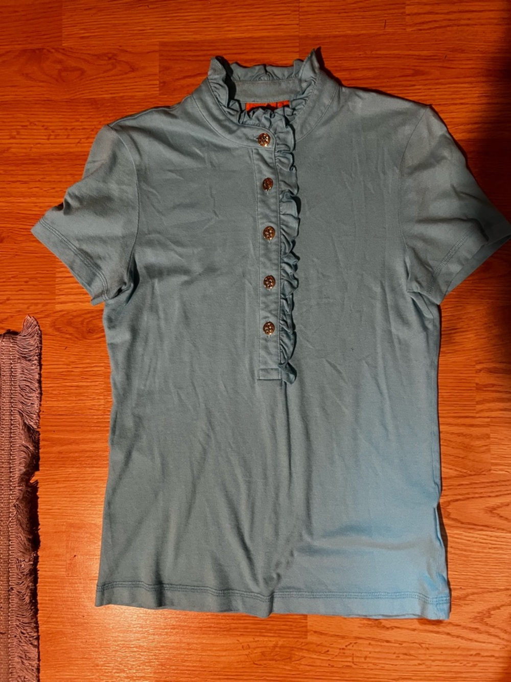 Tory Burch Light Teal Ruffle Collar Top
